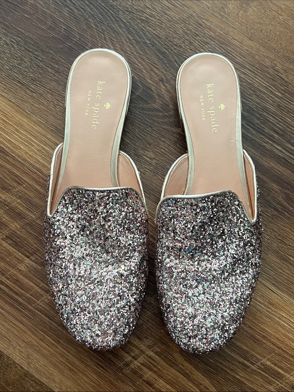 kate spade Sparkle Glitter Slip-On Mules in Rose